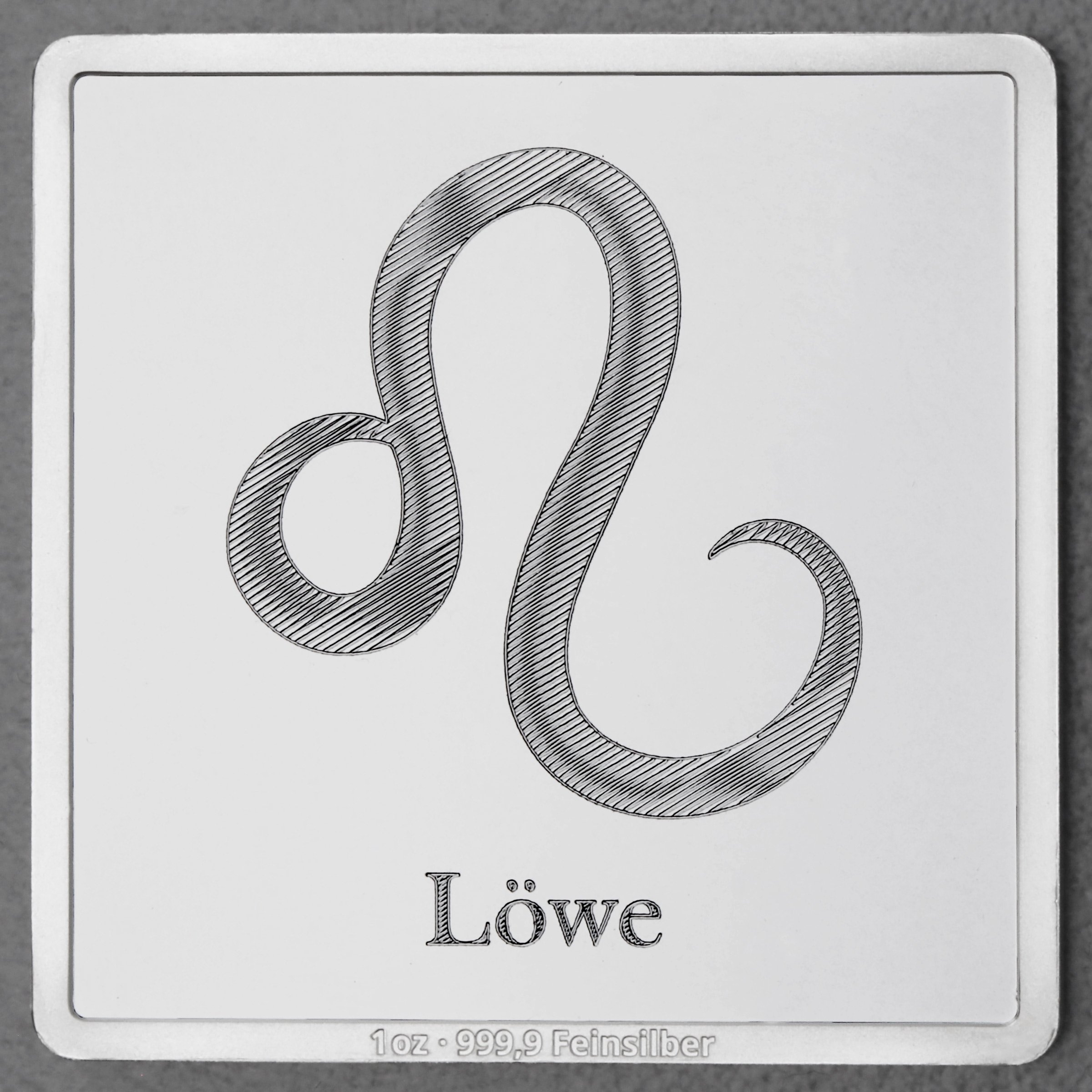 Silberbarren 1oz "Sternzeichen Löwe" Gravurbarren quadratisch - Hauptansicht