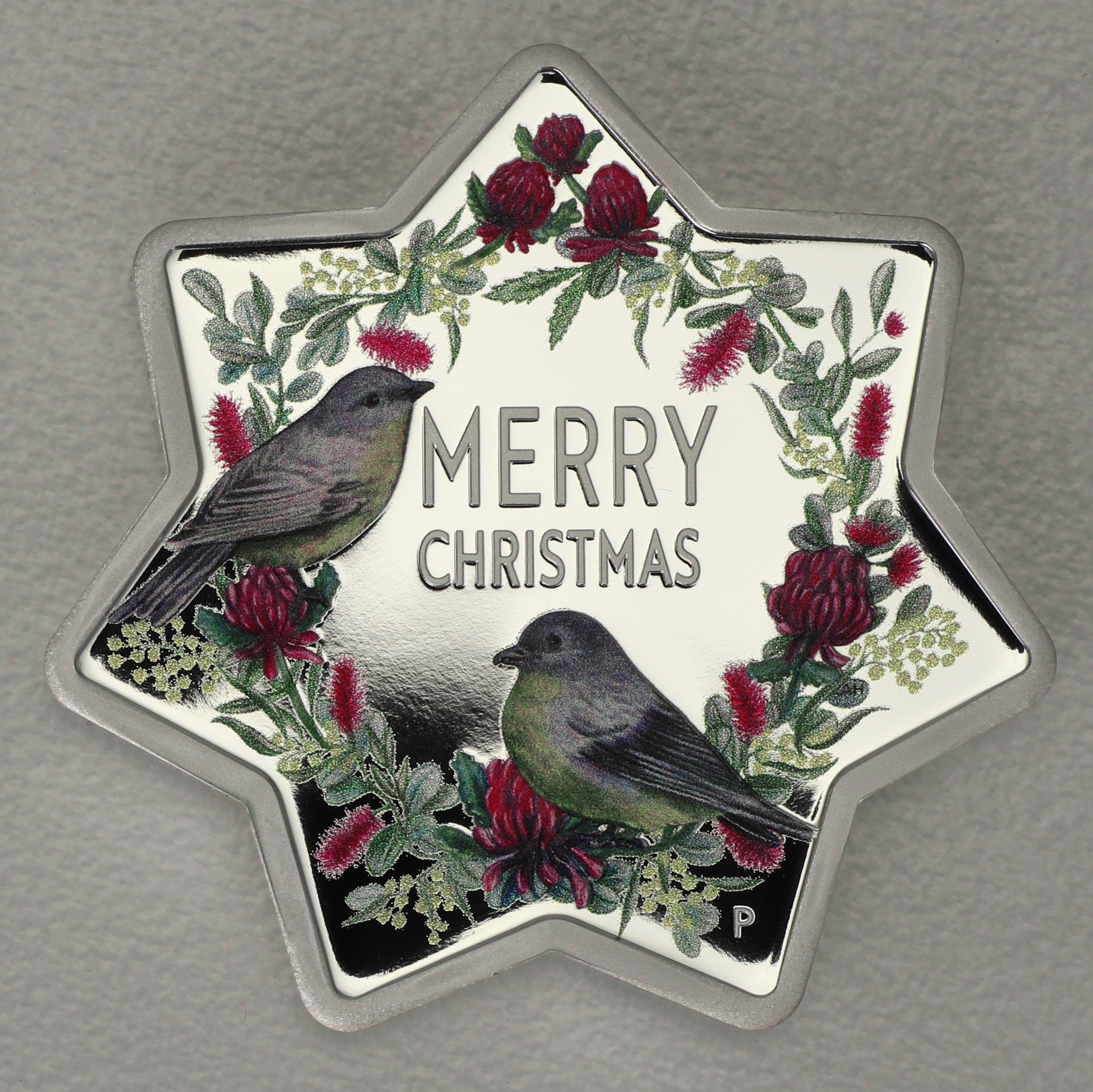 Silbermünze 1oz "Christmas" 2020 (PP/koloriert) Star-Shaped Coin (Großbritannien) - Hauptansicht