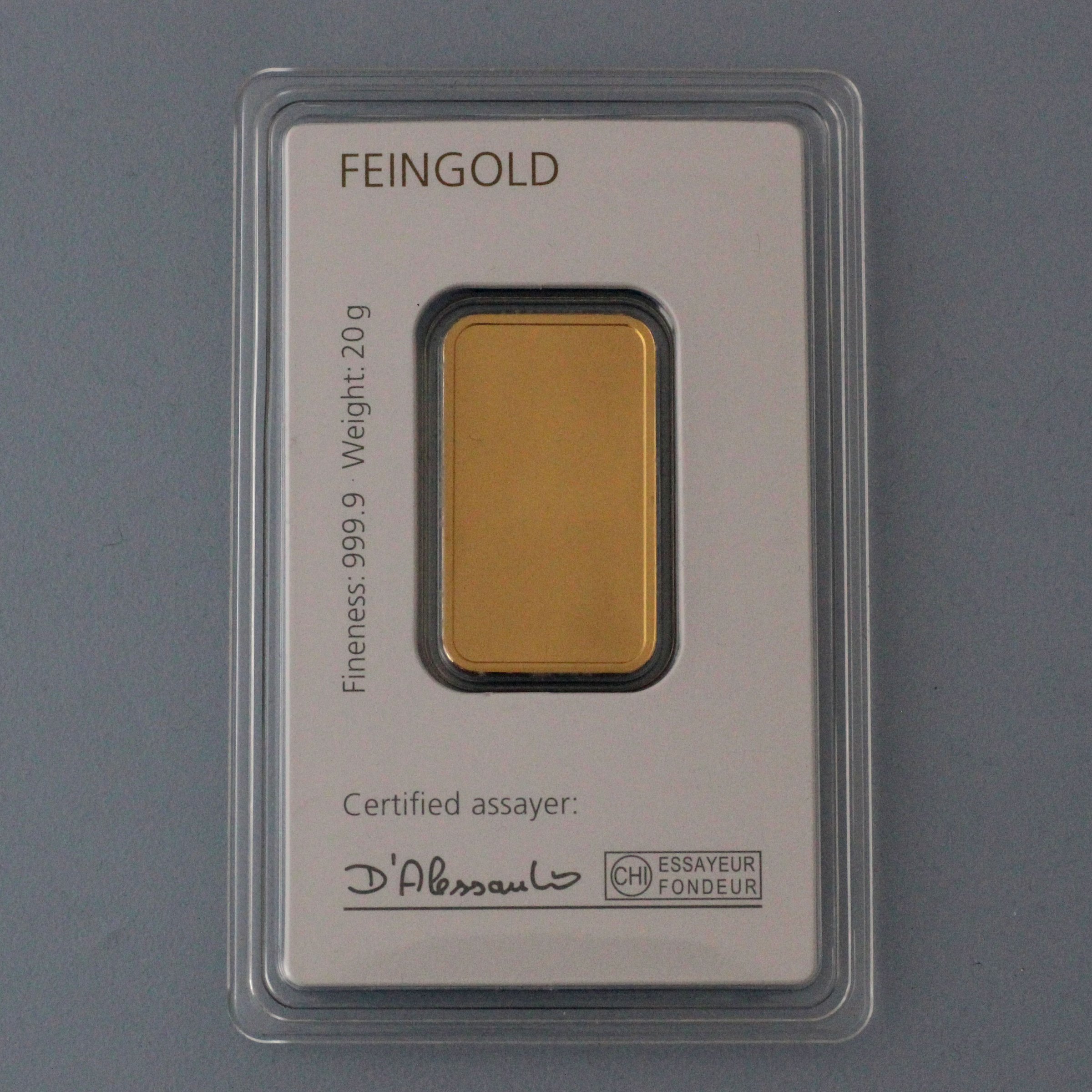 Goldbarren 20g DEGUSSA, im Blister - Detailansicht 1