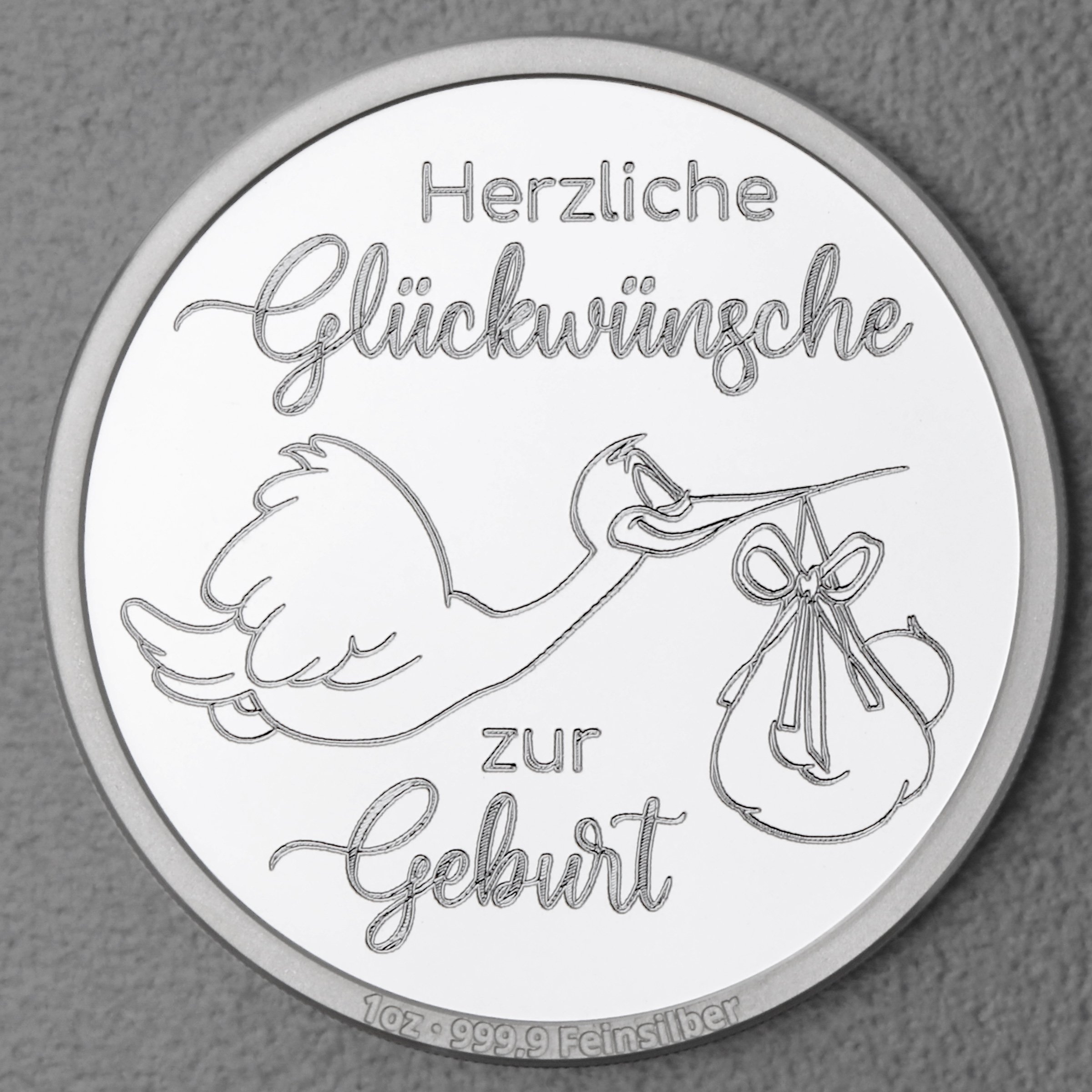 Silbermedaille 1oz "Zur Geburt" Gravurmedaille - Hauptansicht