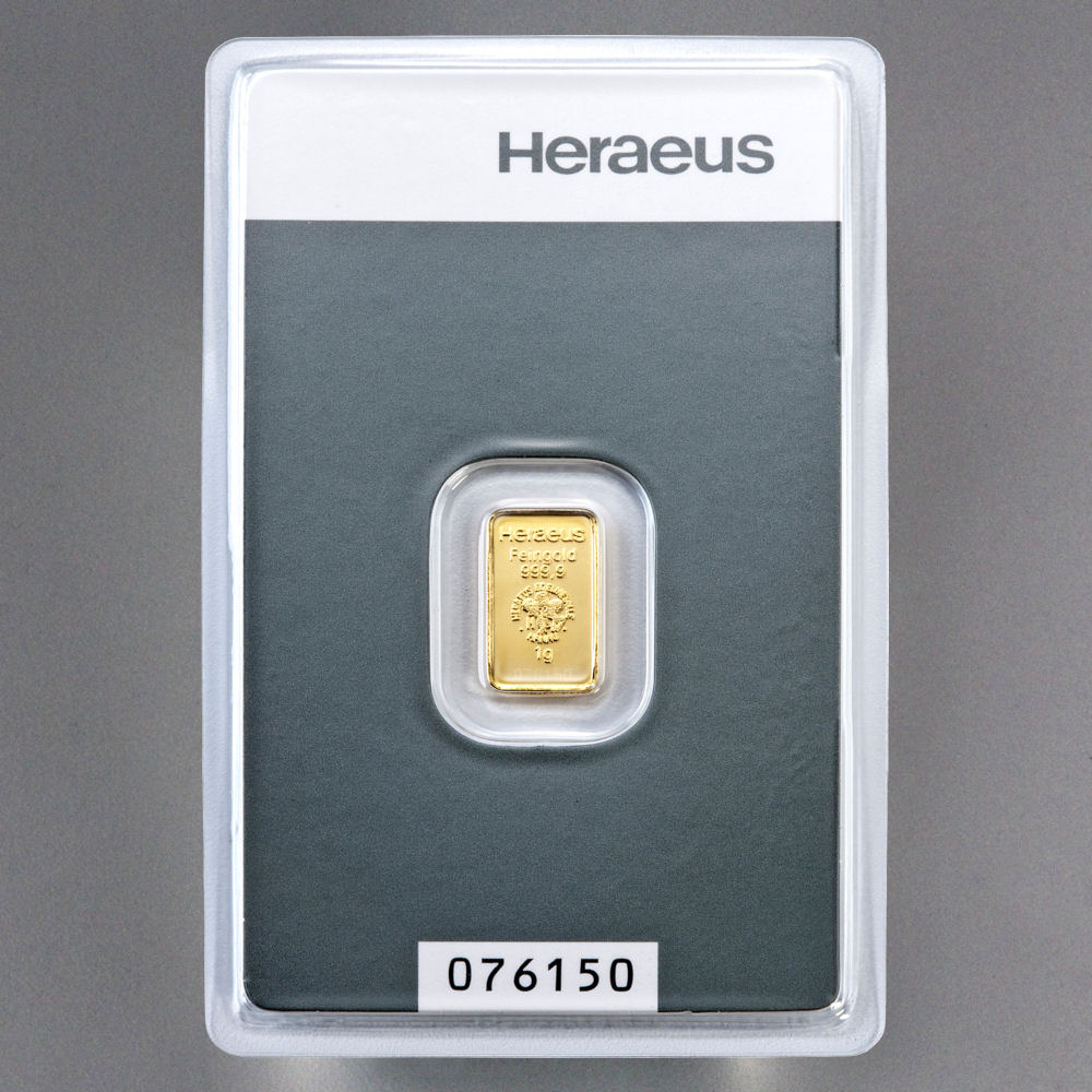Goldbarren 1g HERAEUS geprägt - Detailansicht 1