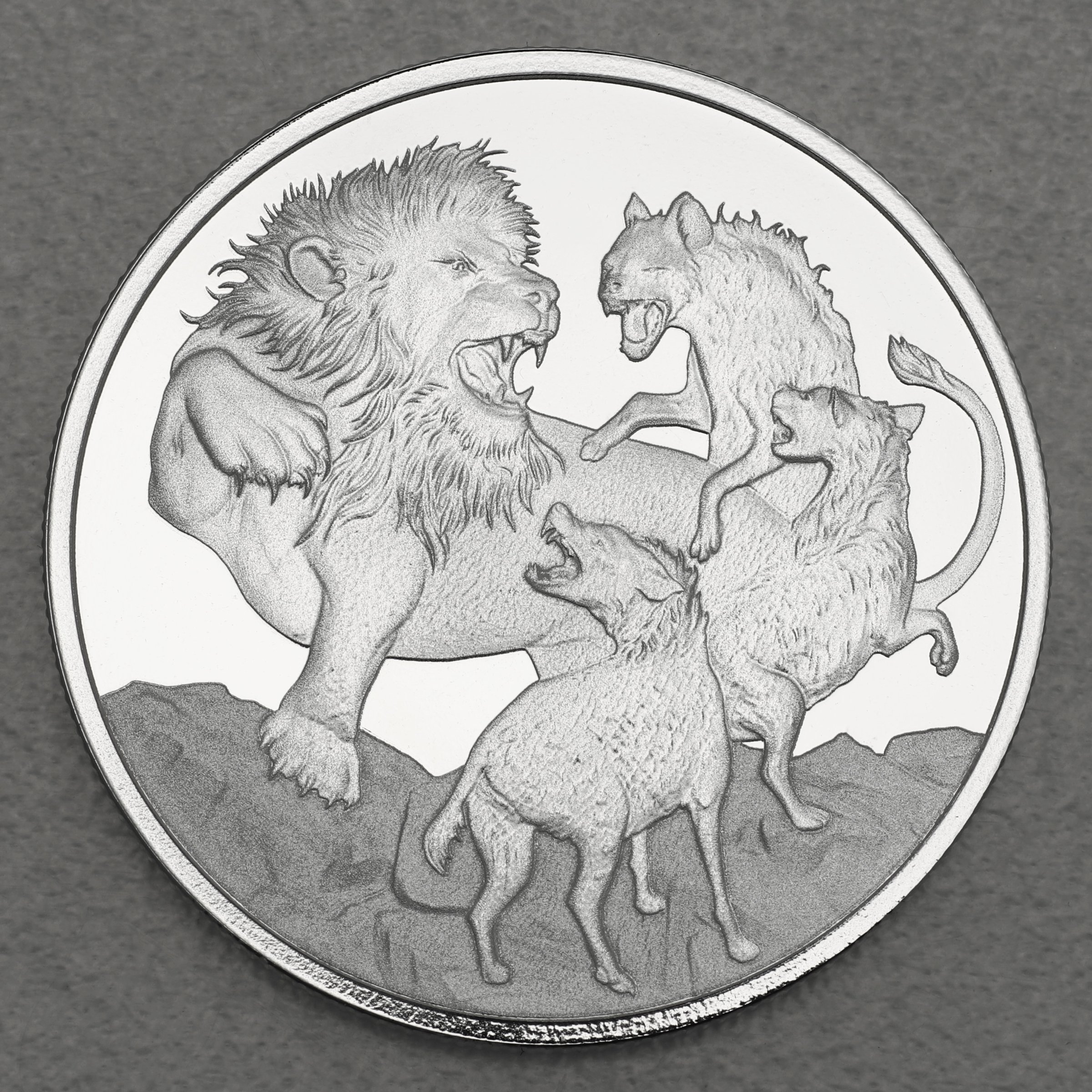Silbermünze 1oz "Lion vs Hyenas" 2022 Apex Predators (Niue) - Hauptansicht
