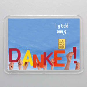 Goldbarren 1g "Danke/Thanks-Hände" (Flip) - Hauptansicht