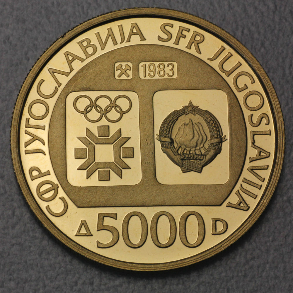 Goldmünze 5000 Dinar "Tito" 1983 (PP) Olympische Winterspiele Sarajewo (Jugoslawien) - Detailansicht 1