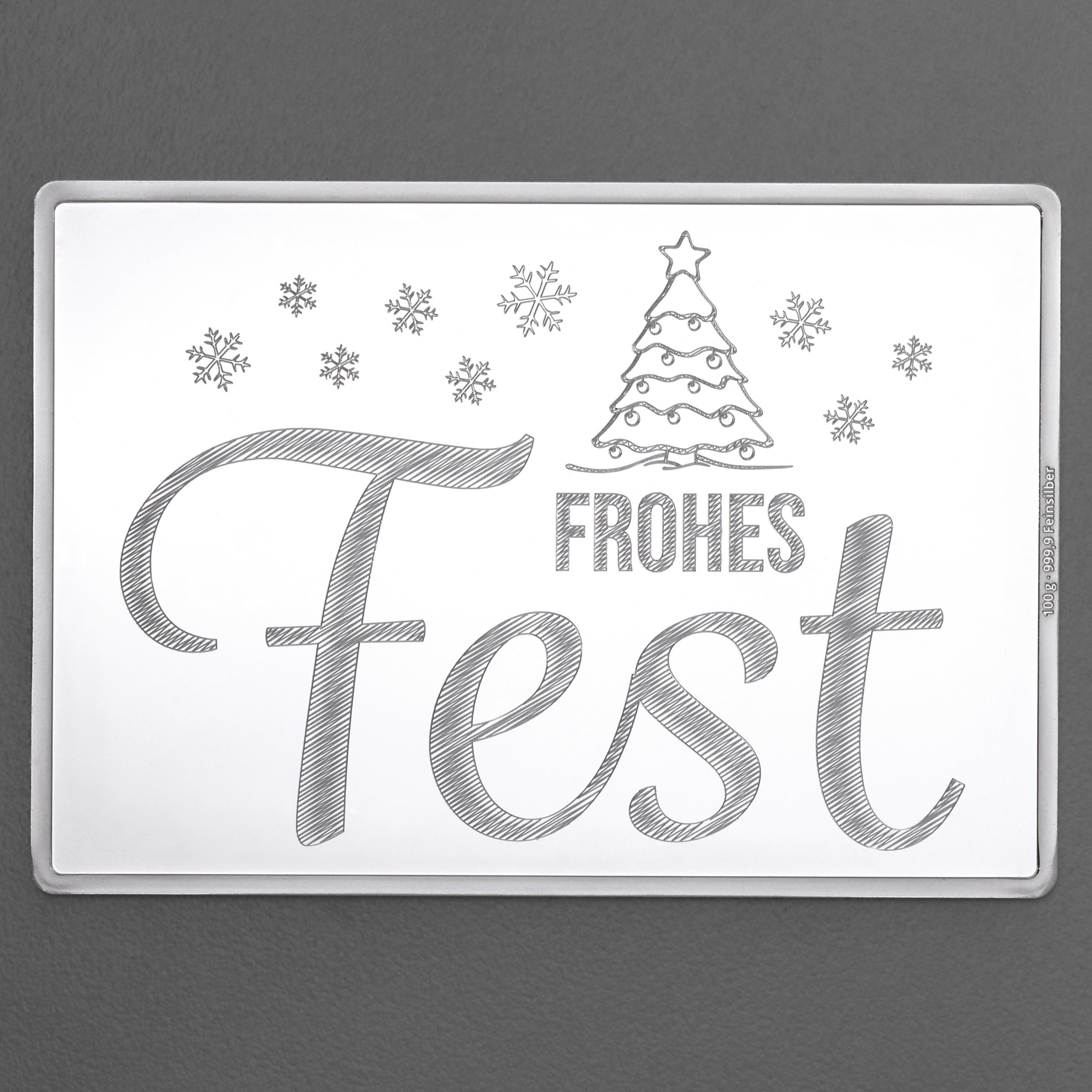 Silberbarren 100g "Frohes Fest" Gravur-Silbertafel - Hauptansicht