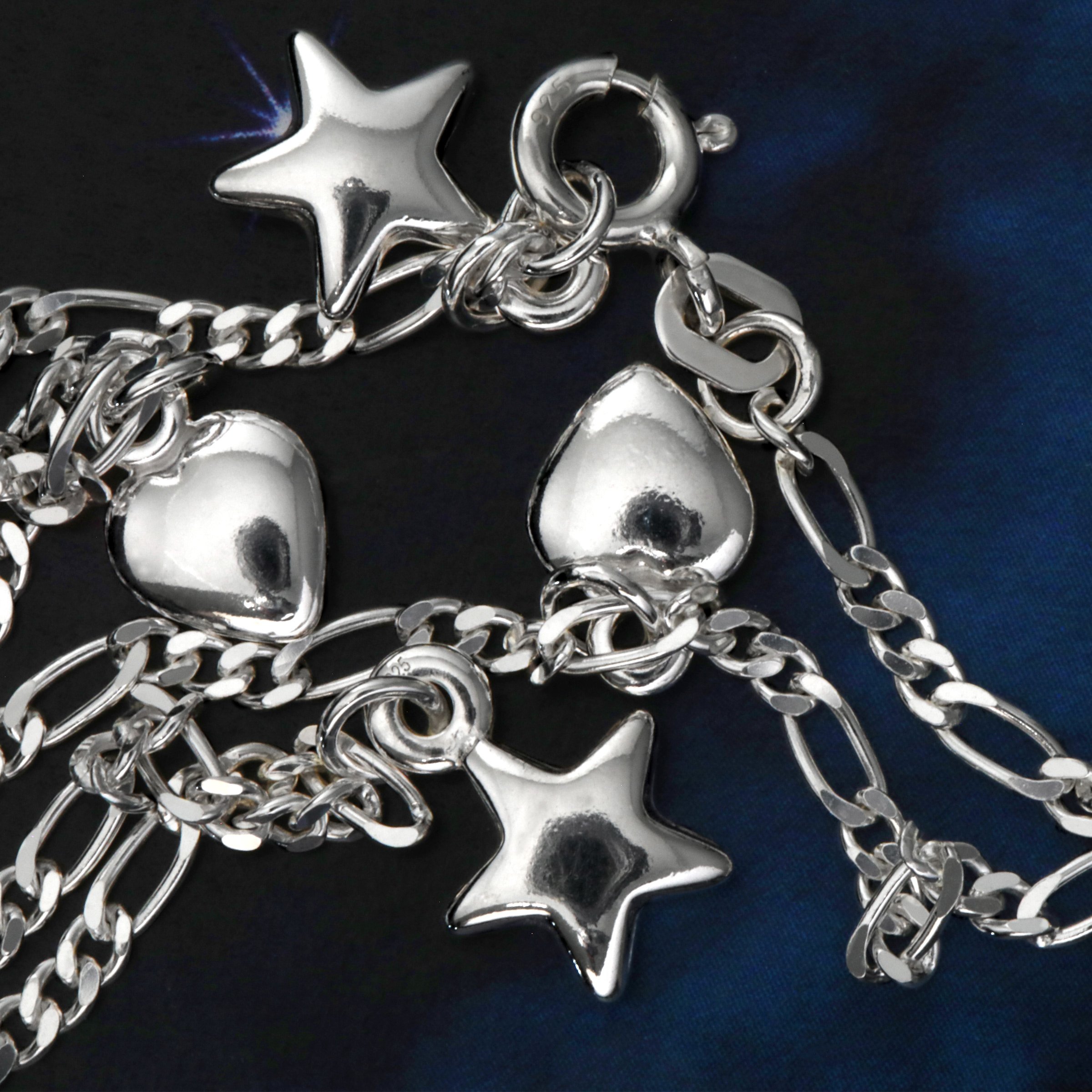 Silber-Fußkette 925er "Stern&Herz" (Sterling) - Detailansicht 1