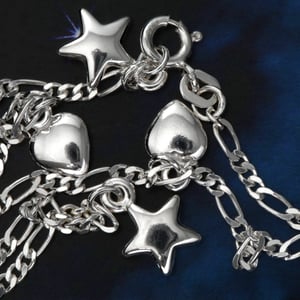 Silber-Fußkette 925er "Stern&Herz" (Sterling) - Miniaturansicht 2