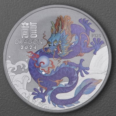 Silbermünze 1oz "Lila Drache" 2024 (koloriert) Lunar III – Year of the Dragon (Australien) - Miniaturansicht 1