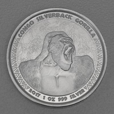 Silbermünze 1oz "Silberrücken Gorilla" 2017 (Kongo) - Miniaturansicht 1