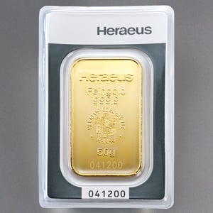 Goldbarren 50g HERAEUS geprägt - Miniaturansicht 2