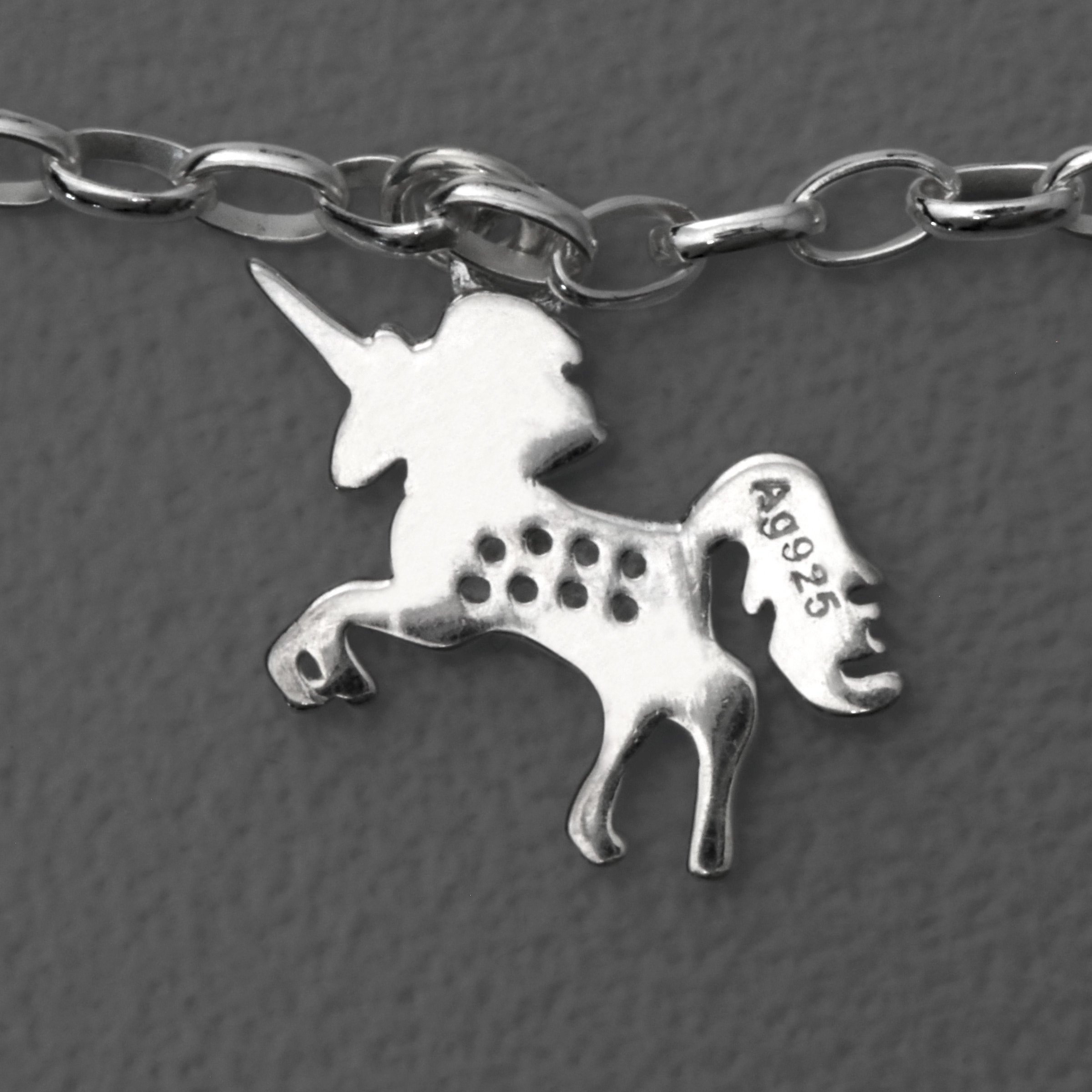 Silber-Fußkette 925er "Einhorn mit Zirkonia" (Sterling) - Detailansicht 2