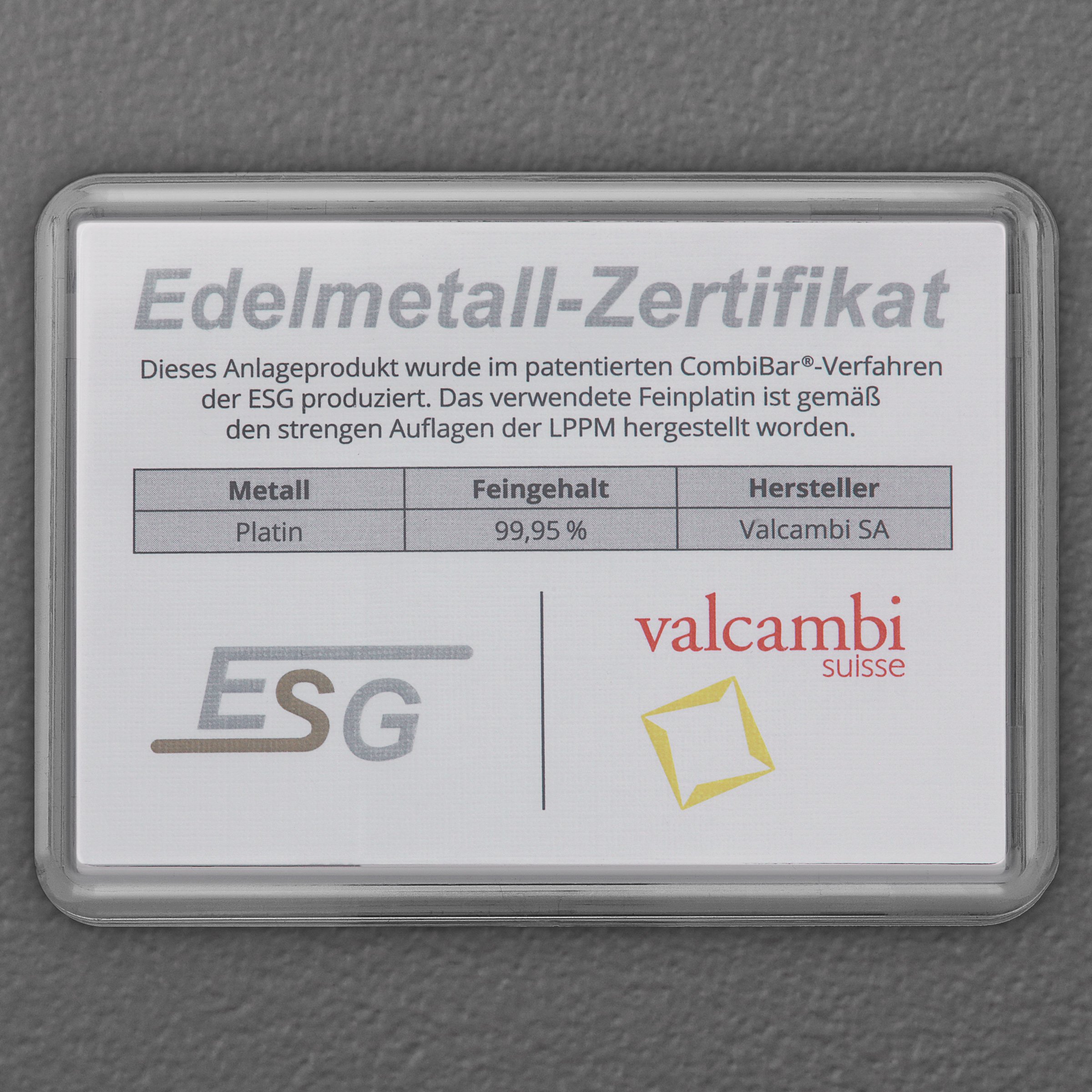 Platintafel 15 x 1g "Pt International" (Motivbox) - Detailansicht 1