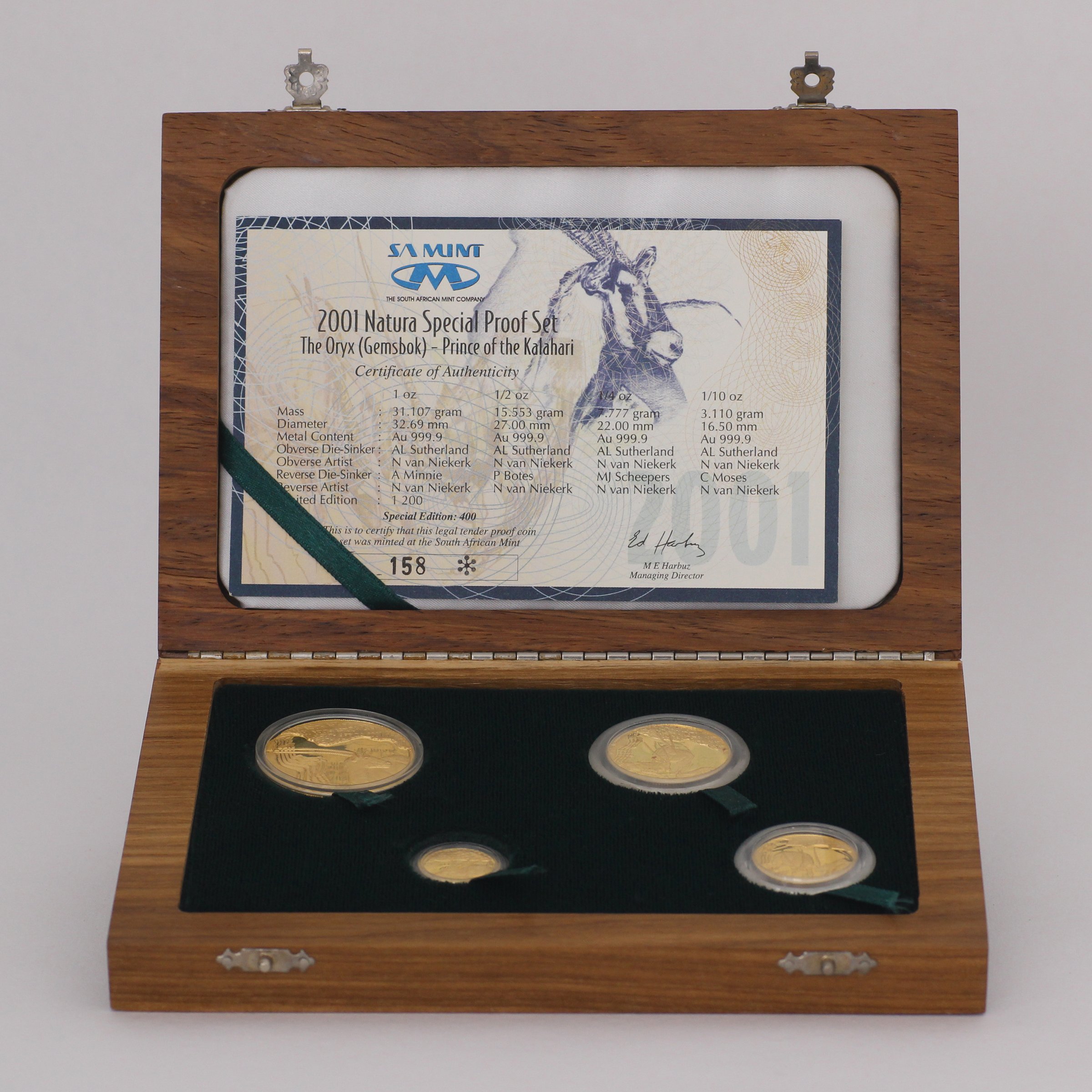 Goldmünzen "The Oryx" 2001 Natura Set 4-teilig Monarchs of Africa (Südafrika) - Hauptansicht