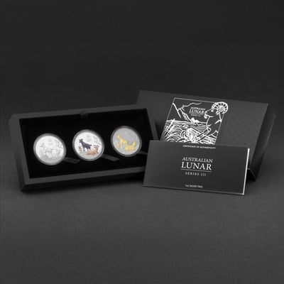 Silbermünze 3 x 1oz "Ziege" 2027 (PP/kol./verg.) Set 3-teilig Lunar III (Australien) - Hauptansicht