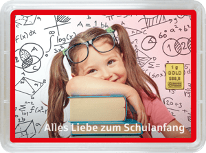 Goldbarren 1g "Schulanfang Mädchen" (Motivbox) - Hauptansicht