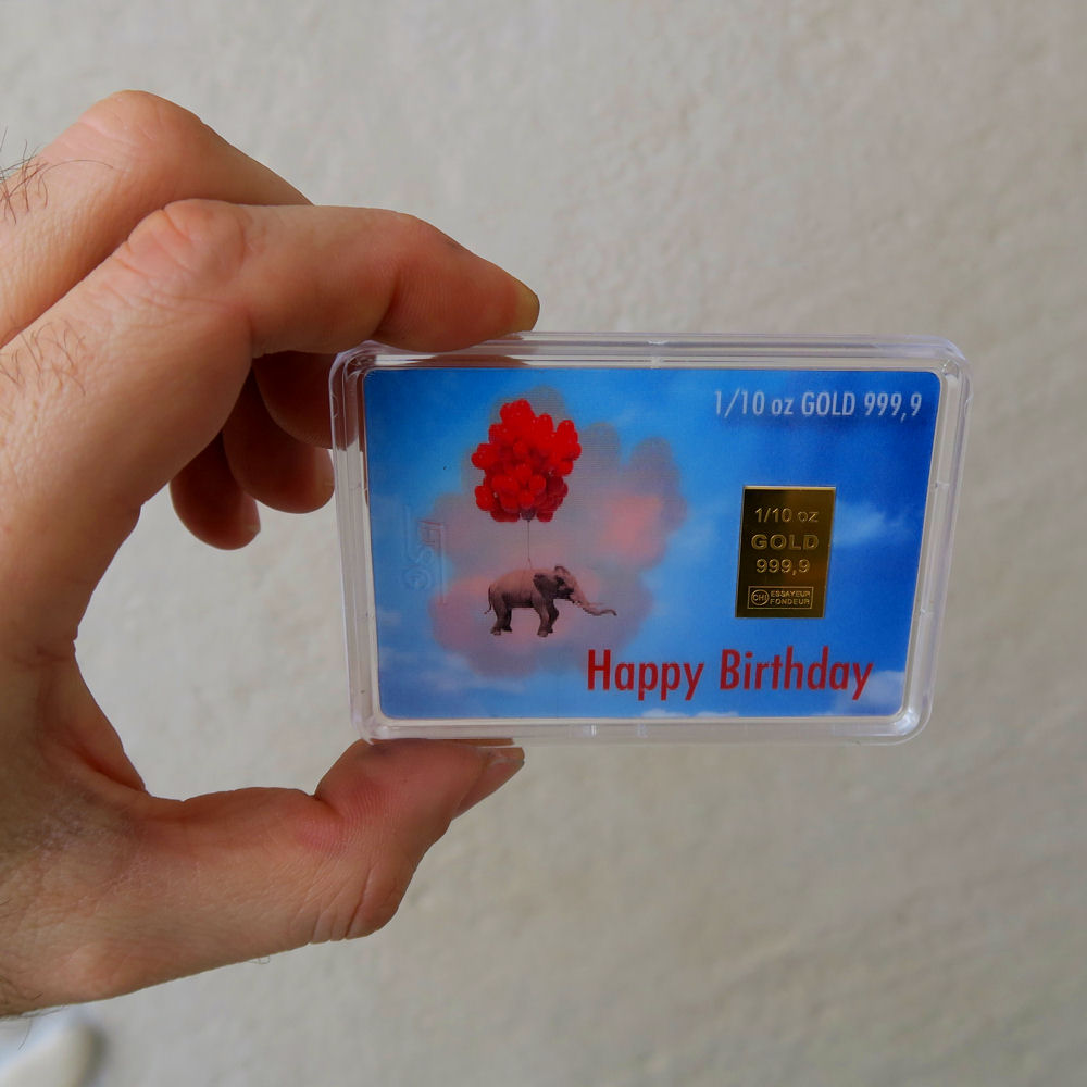 Goldbarren 1/10oz "Elefant/Happy Birthday" (Flip) - Detailansicht 2