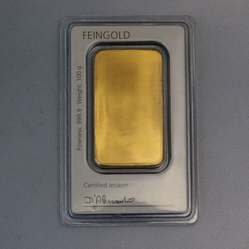 Goldbarren 100g DEGUSSA, im Blister - Detailansicht 1