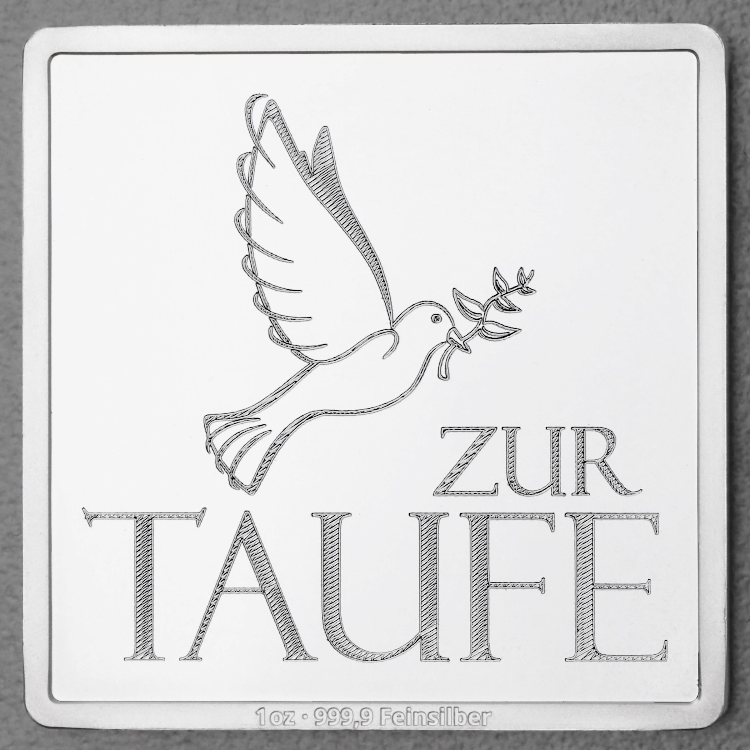 Silberbarren 1oz "Zur Taufe" Gravurbarren quadratisch - Hauptansicht