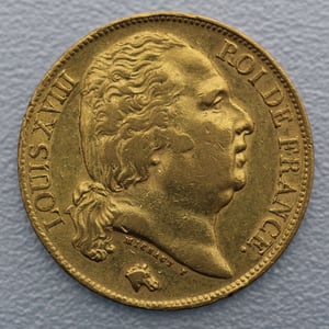 Goldmünze 20 Francs "Louis XVIII." mit Haarband (Frankreich) - Hauptansicht