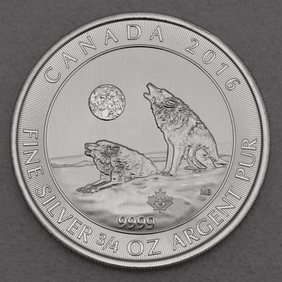 Silbermünze 3/4oz "Grey Wolf" 2016 (Kanada) - Miniaturansicht 1