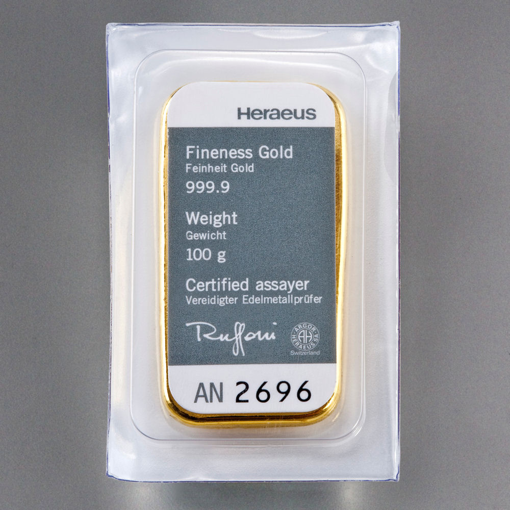 Goldbarren 100g HERAEUS gegossen - Detailansicht 2