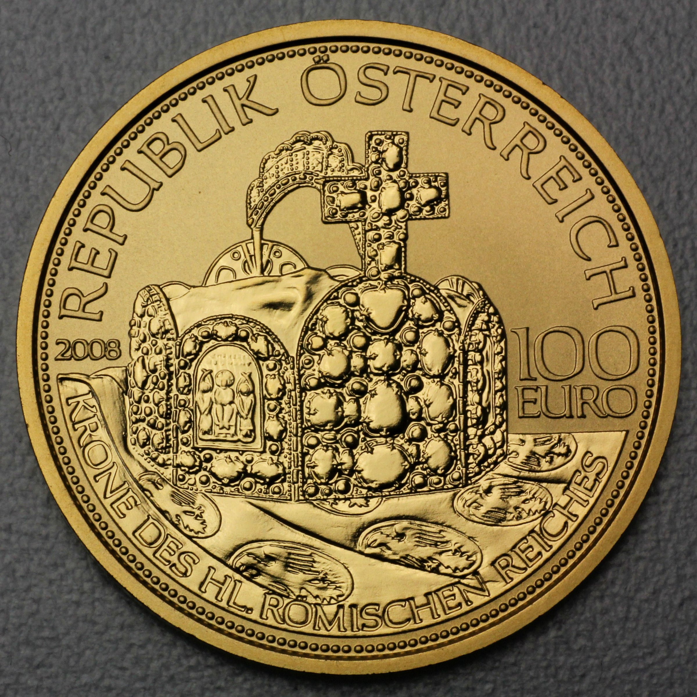 Goldmünze 100 Euro "Krone heilig.röm. Reich" 2008 Die Kronen der Habsburger  (Österreich) - Detailansicht 1