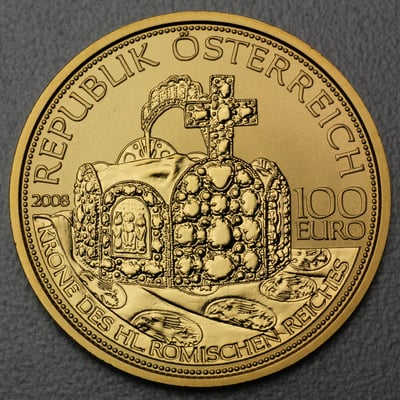 Goldmünze 100 Euro "Krone heilig.röm. Reich" 2008 Die Kronen der Habsburger  (Österreich) - Miniaturansicht 2