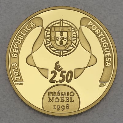 Goldmünze 2,5 Euro "Jose Saramago" 2013 (Portugal) - Miniaturansicht 2