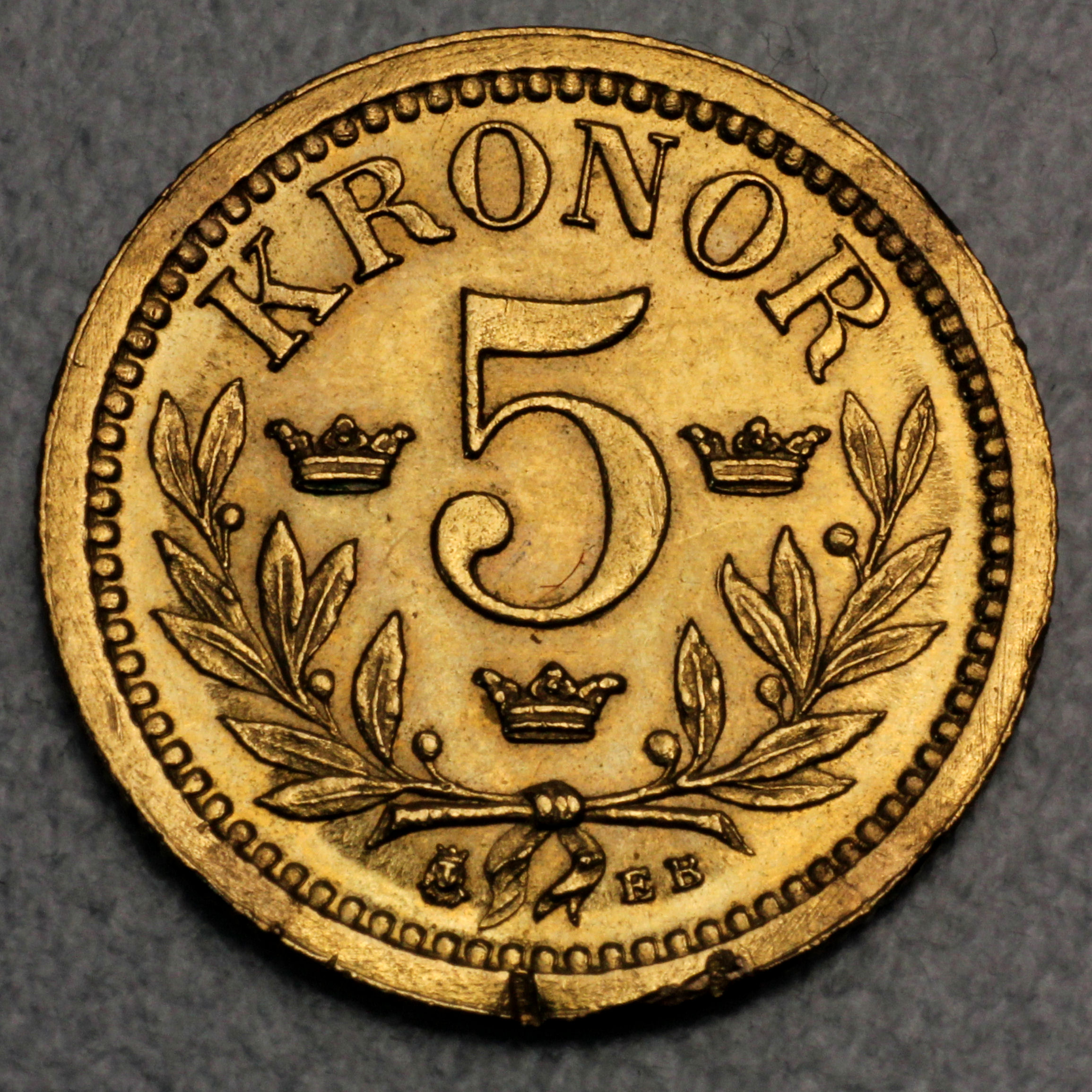 Goldmünze 5 Kronor "Oscar II" (Schweden) - Detailansicht 1