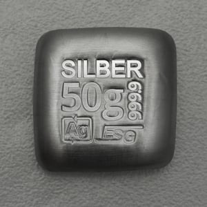 Silberbarren 50g ESG gegossen quadratisch gravierbar Recyclingsilber - Hauptansicht