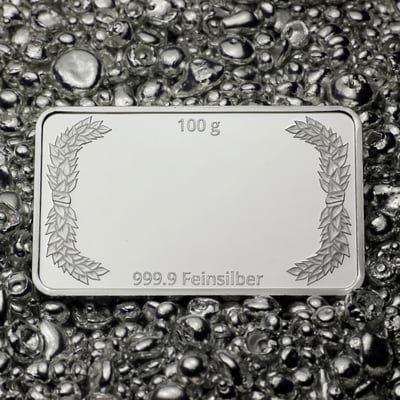 Silberbarren 100g "Lorbeerkranz" gravierbar Recyclingsilber - Miniaturansicht 5