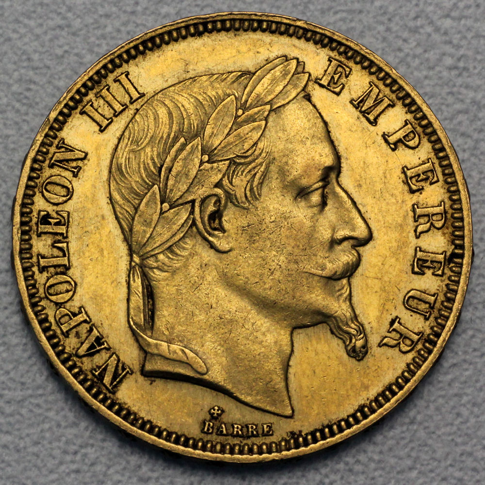 Goldmünze 50 Francs "Napoleon III." mit Kranz (Frankreich) - Hauptansicht