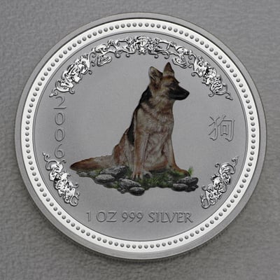 Silbermünze 1oz "Hund" 2006 (koloriert) Lunar I – Year of the Dog (Australien) - Miniaturansicht 1