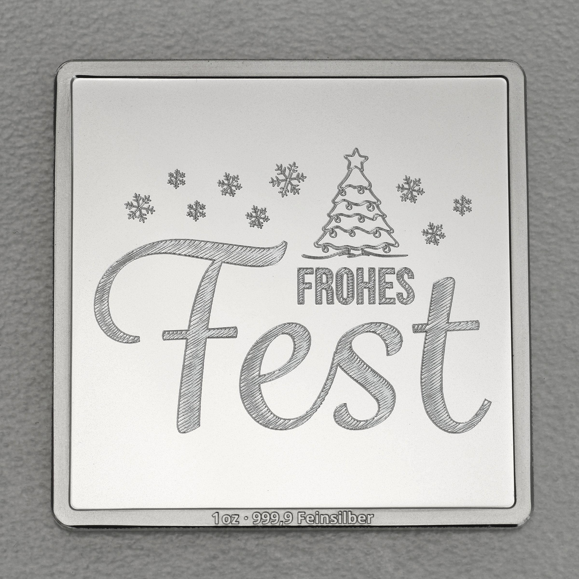 Silberbarren 1oz "Frohes Fest" Gravurbarren quadratisch - Hauptansicht