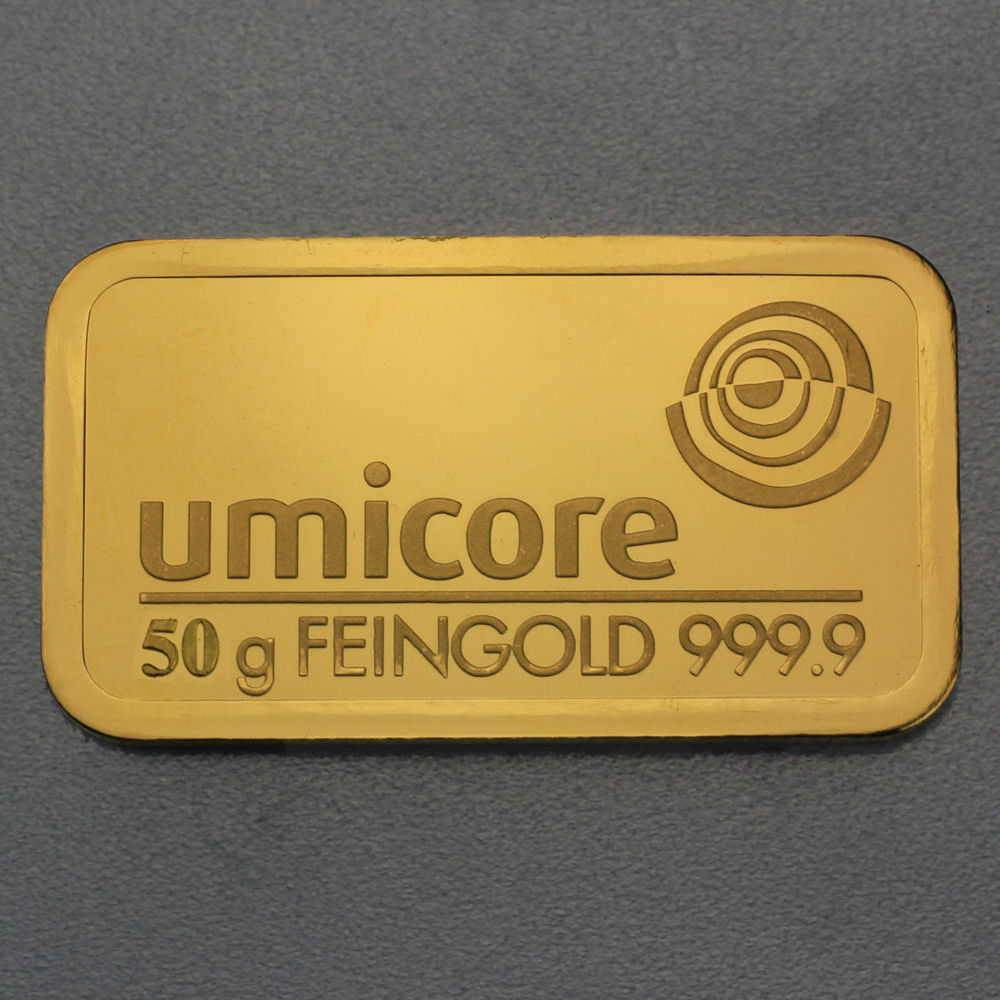 Goldbarren 50g UMICORE Resale - Hauptansicht