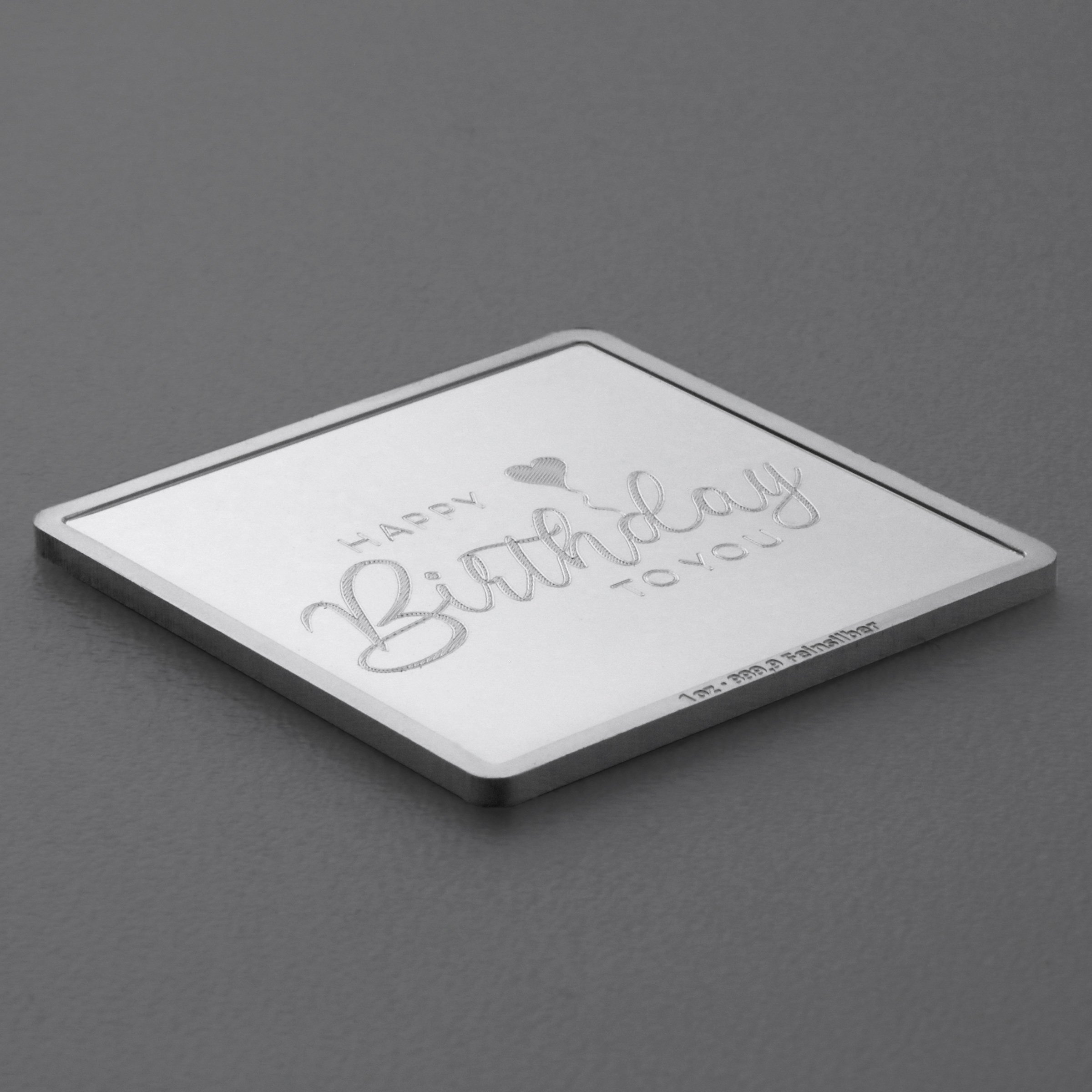 Silberbarren 1oz "Happy Birthday" Gravurbarren quadratisch - Detailansicht 2