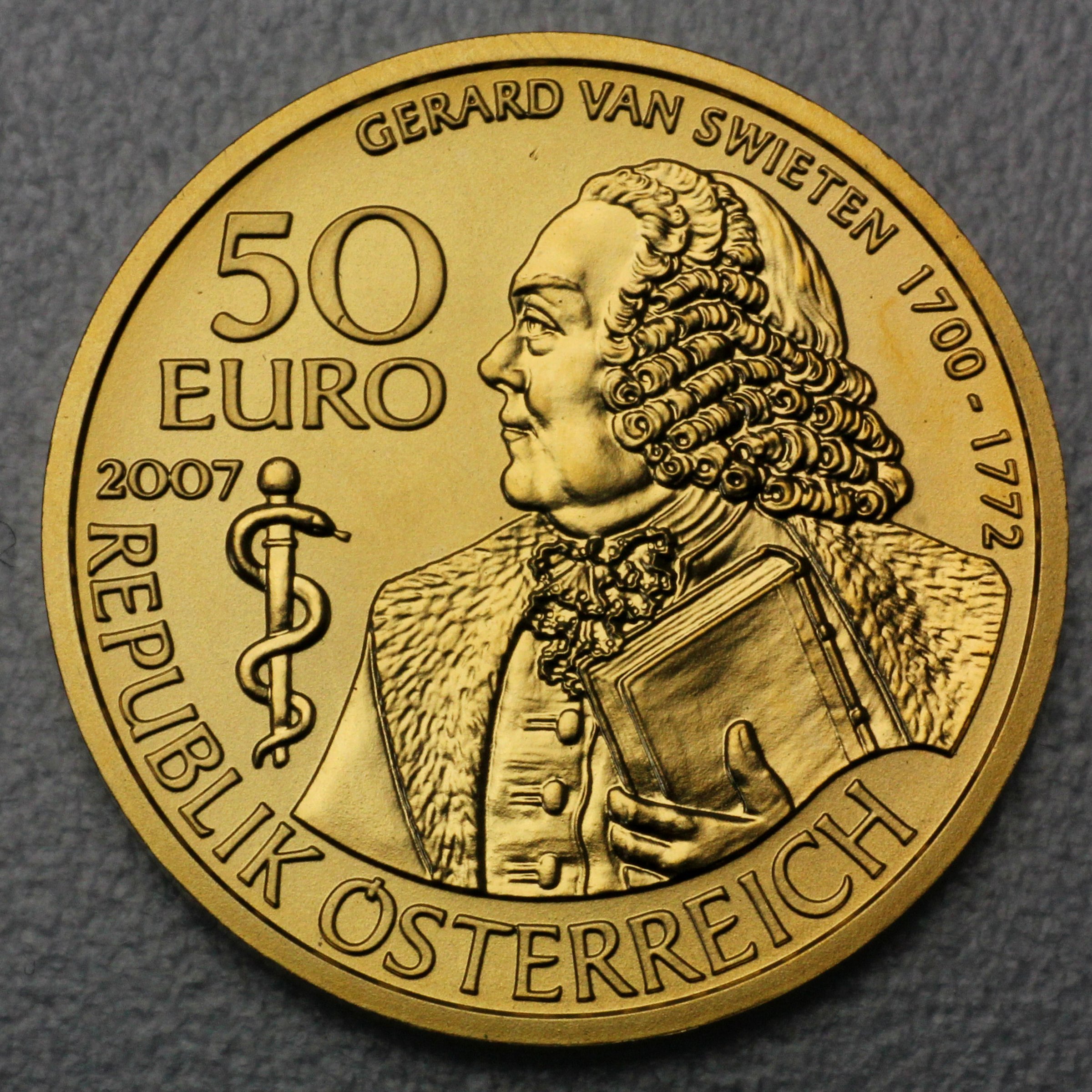 Goldmünze 50 Euro "Swieten" 2007 Große Mediziner (Österreich) - Detailansicht 1