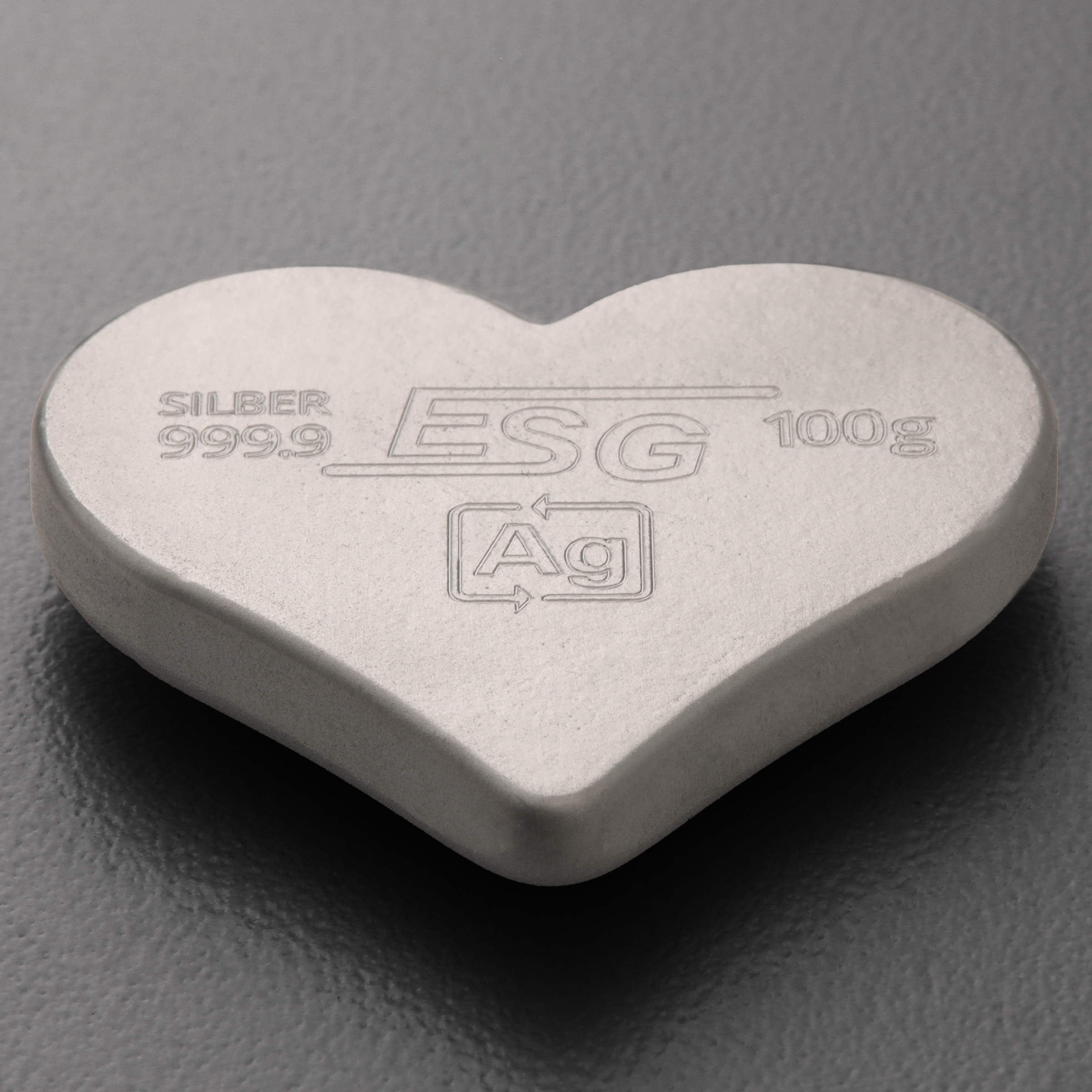 Silberbarren 100g ESG "Herz" 3D-Barren gegossen matt gravierbar - Detailansicht 3
