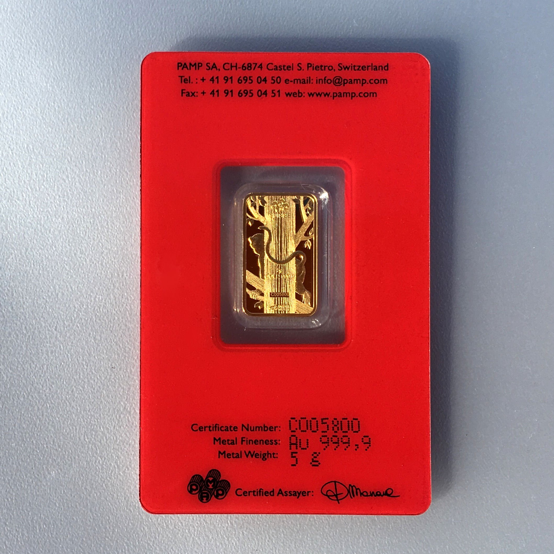 Goldbarren 5g "Affe 2016" Lunar PAMP - Detailansicht 1
