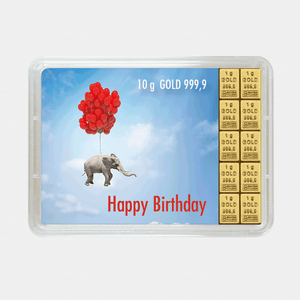 Goldbarren 10g "Elefant/Happy Birthday" (Flip) - Hauptansicht