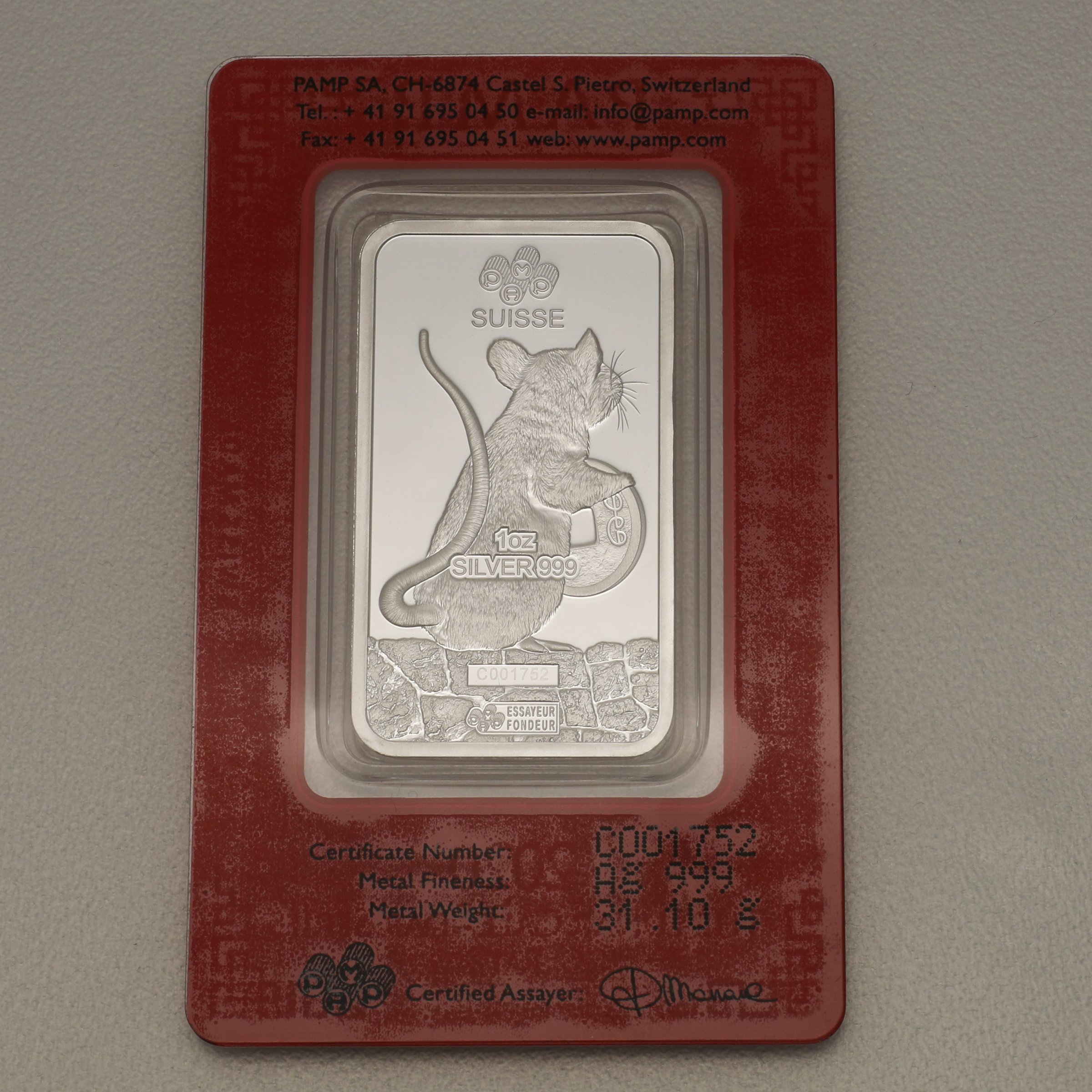 Silberbarren 1oz "Maus 2020" Lunar PAMP - Detailansicht 1
