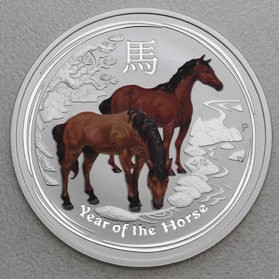 Silbermünze 1oz "Pferd" 2014 (koloriert) Lunar II – Year of the Horse (Australien) - Miniaturansicht 1