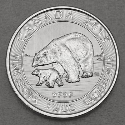Silbermünze 1,5oz "Canadian Polarbear" 2015 (Kanada) - Miniaturansicht 1