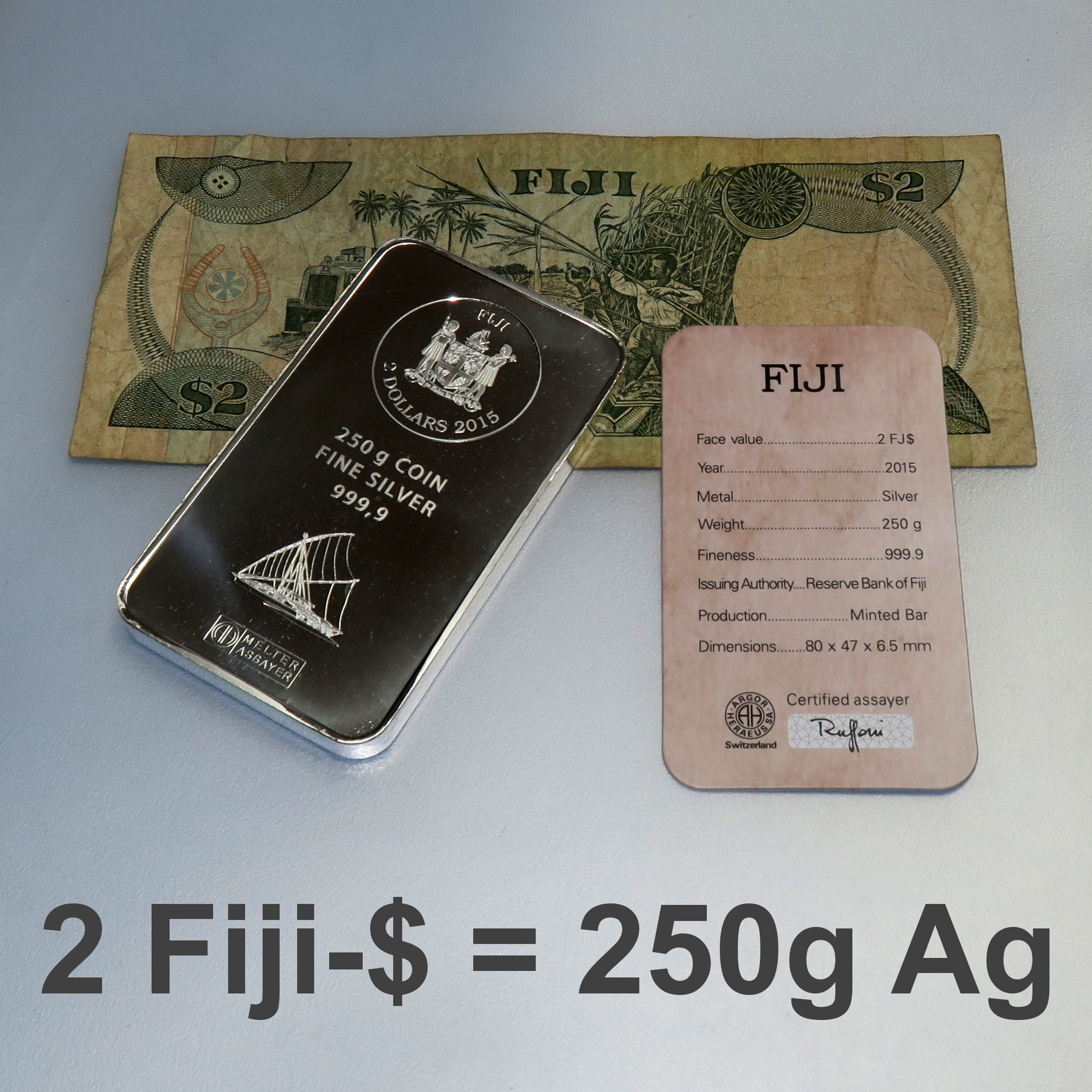 Münzbarren 250g "Fiji" (ARGOR-HERAEUS) geprägt - Detailansicht 2