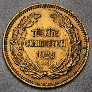 Goldmünze 50x "100 Piaster Atatürk" Tube (Türkei) - Miniaturansicht 3