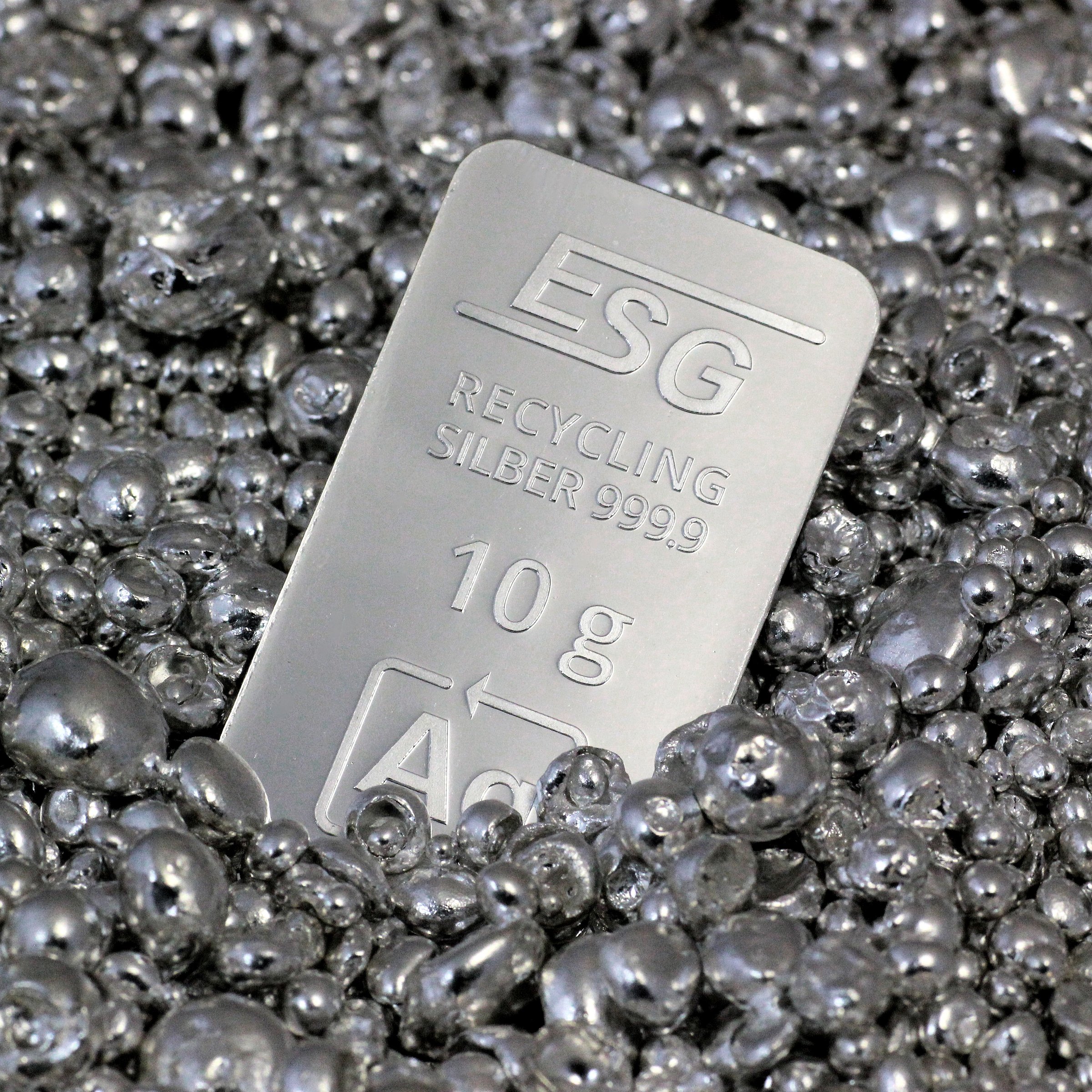 Silberbarren 10g ESG geprägt Recyclingsilber - Detailansicht 2