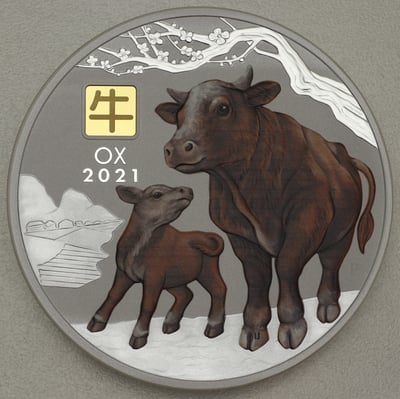 Silbermünze 1kg "Ochse" 2021 (koloriert) Privy Mark – Lunar III (Australien) - Miniaturansicht 1