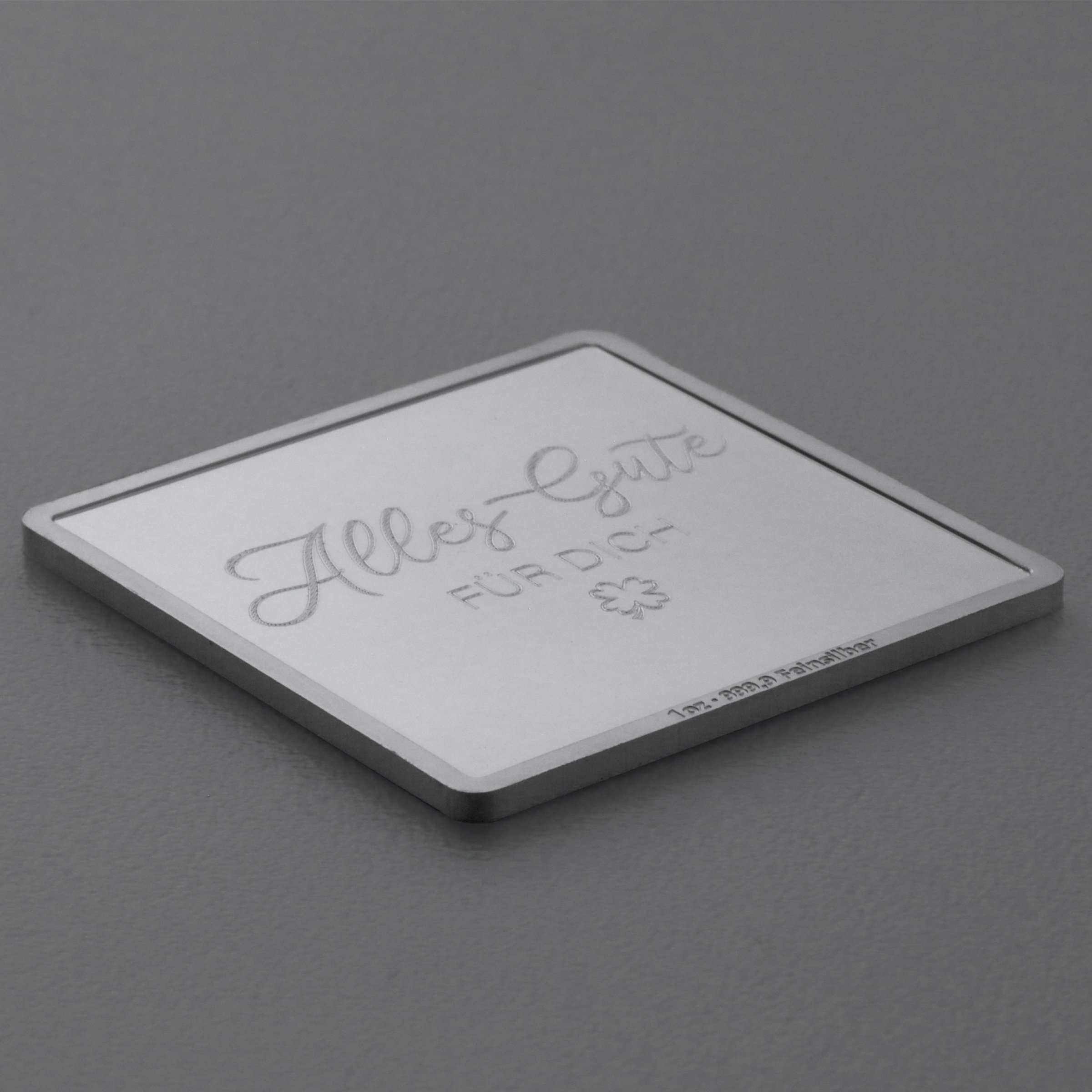 Silberbarren 1oz "Alles Gute" Gravurbarren quadratisch - Detailansicht 2