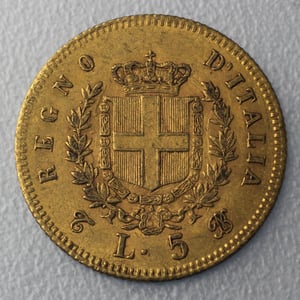 Goldmünze 5 Lire "Vittorio Emanuele II." (Italien) - Miniaturansicht 2