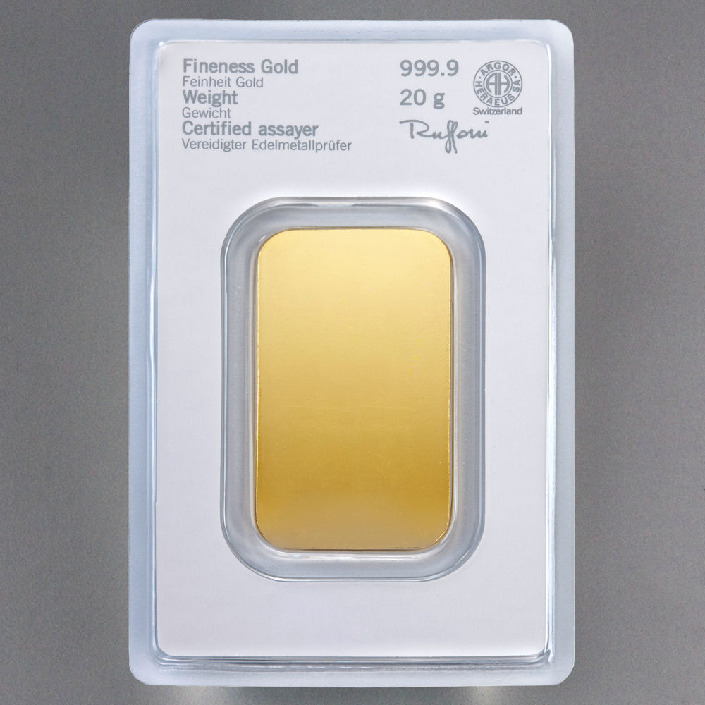 Goldbarren 20g HERAEUS geprägt - Detailansicht 2